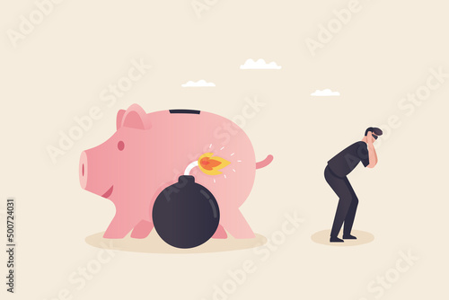 Security in the storage of assets is low. Financial insecurity. Theft of finances or other valuables. Thief blows up a piggy bank.