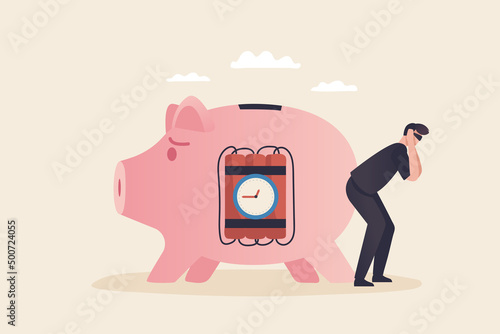 Financial crime Security concept of deposit system Investment risks in the form of deposits and savings. Dynamite with piggy bank.