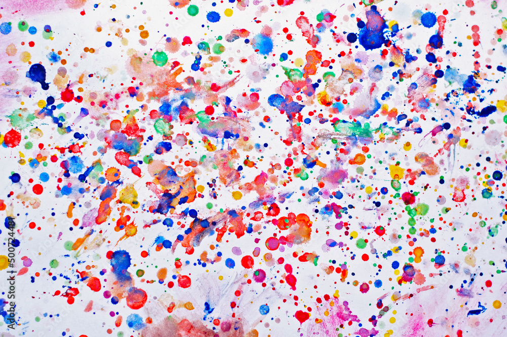 Drops of watercolors on a white sheet. Splatter from watercolor. Paints. Drops of watercolors on a white sheet. Splatter from watercolor. Paints.