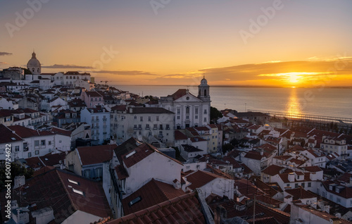 City view in Lisbon by sunrise (Portugal). Sightseeing in Lisbon.