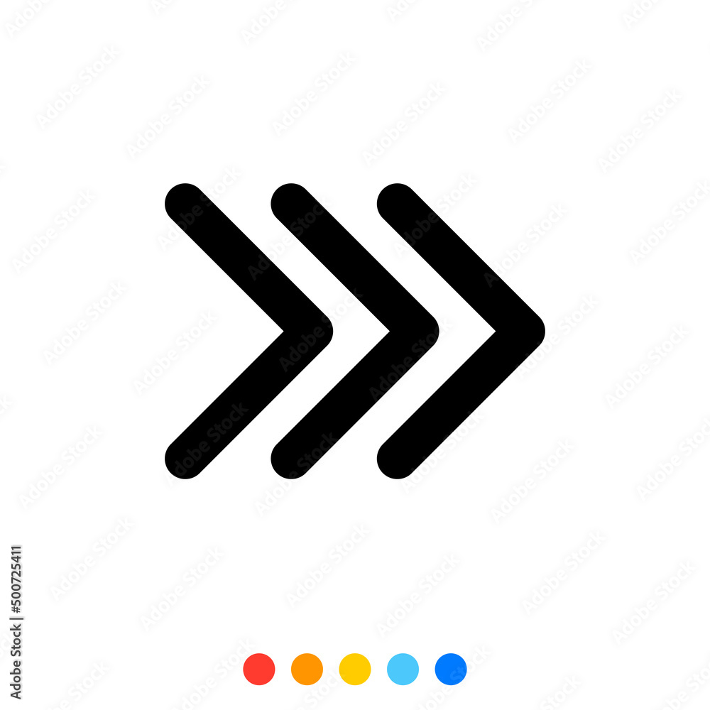 Triple black right arrow icon, Vector, Illustration. Triple black right arrow icon, Vector, Illustration.