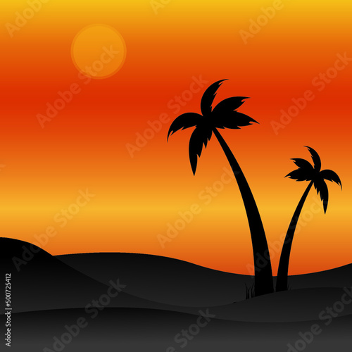 Creative sunset background with palm trees