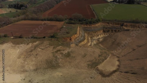 Drone flight over a Cotswold stone quarry near Broadway in Worcestershire, UK photo
