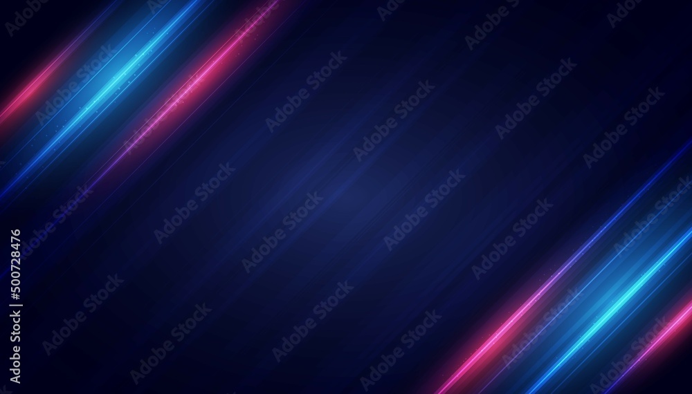 Fototapeta premium Modern abstract high-speed light effect. Technology futuristic dynamic motion on blue background with copy space. Movement pattern for banner or poster design background concept.