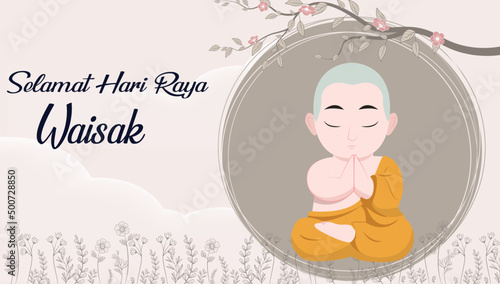 Vesak Day Creative Concept for Card or Banner. Vesak Day is a holy day for Buddhists. Happy Buddha Day with Siddhartha Gautama Statue Design Vector Illustration