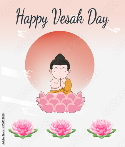 Vesak Day Creative Concept for Card or Banner. Vesak Day is a holy day for Buddhists. Happy Buddha Day with Siddhartha Gautama Statue Design Vector Illustration
