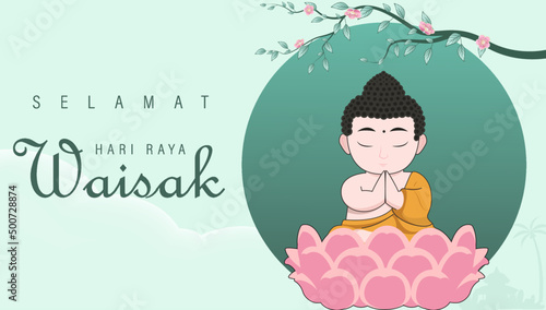 Vesak Day Creative Concept for Card or Banner. Vesak Day is a holy day for Buddhists. Happy Buddha Day with Siddhartha Gautama Statue Design Vector Illustration