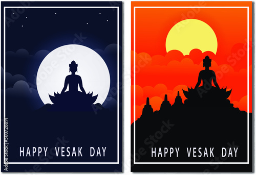 Vesak Day Creative Concept for Card or Banner. Vesak Day is a holy day for Buddhists. Happy Buddha Day with Siddhartha Gautama Statue Design Vector Illustration