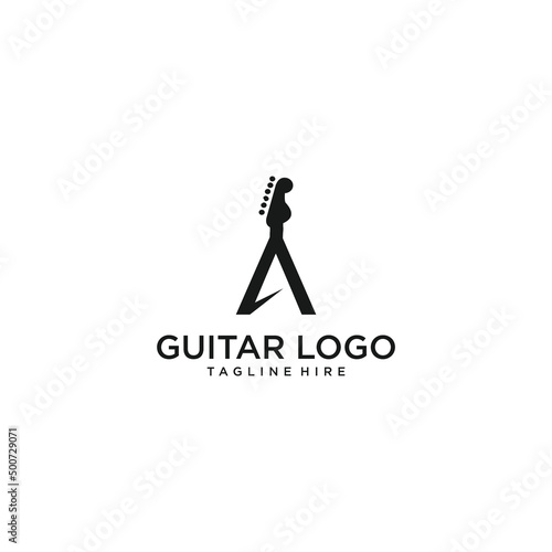 Guitar logo Design Vector Stock Illustration . Guitar Shop Logo .letter A