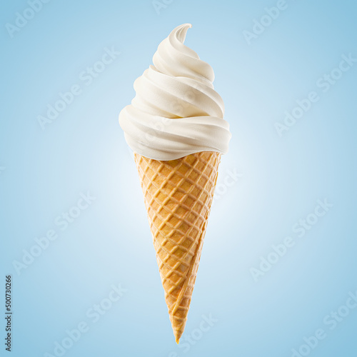 vanilla ice cream cone with clipping path, 3d illustration.