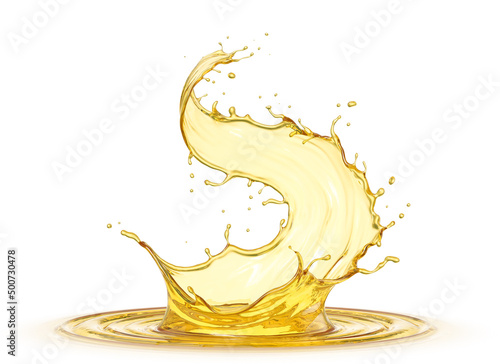 Olive or engine oil splash, cosmetic serum liquid isolated on white background, 3d illustration with Clipping path.