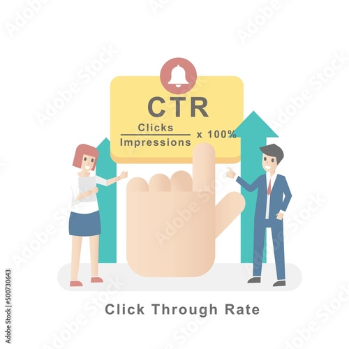 CTR - Click Through Rate acronym,Number time of clicks and Online advertising analysis,Website customer visitor engagement effect calculation,Internet digital marketing strategy,Vector illustration.