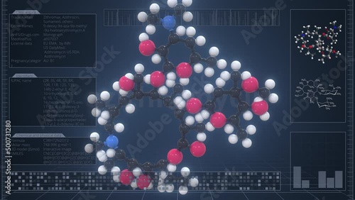 Azithromycin molecule with description on the computer screen, loopable 3d animation photo