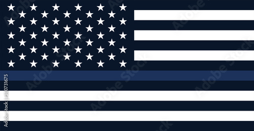 American flag with blue line - police support symbol, Thin blue line