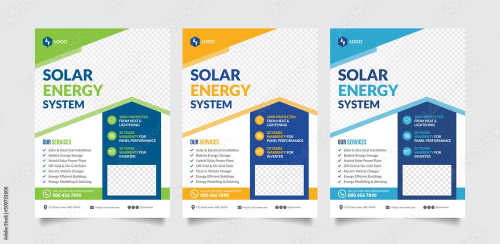 Obraz premium Solar Energy System Flyer Design Template