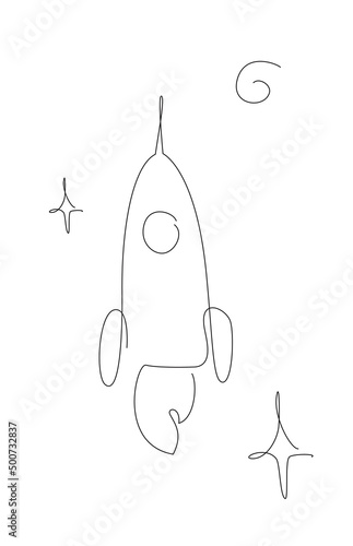 rocket in the space one line. Cosmos line art.