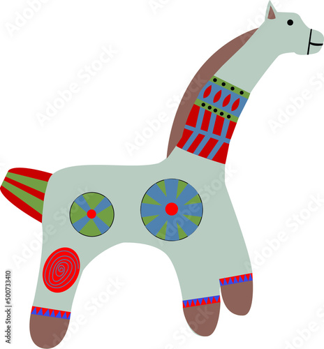 A painted fairy-tale horse with a long neck