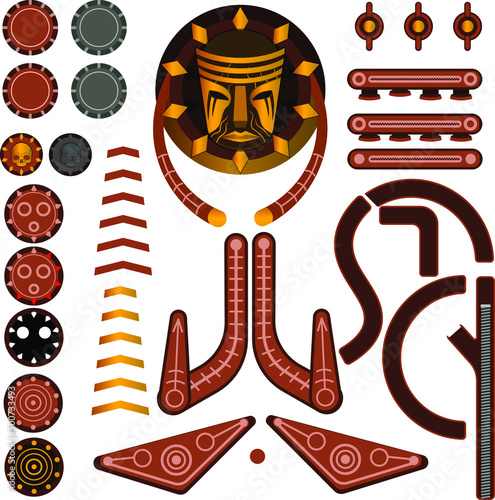pinball game machine element icon top view in ancient tribal style
vector pattern pinball, skull, tribal