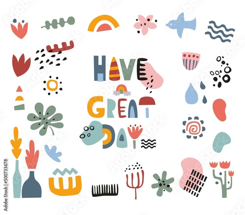 Abstract hand-drawn shapes and letters - motivation card