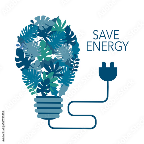 Save energy concept vector illustration on white background. Plant in lightbulb shape in flat design.