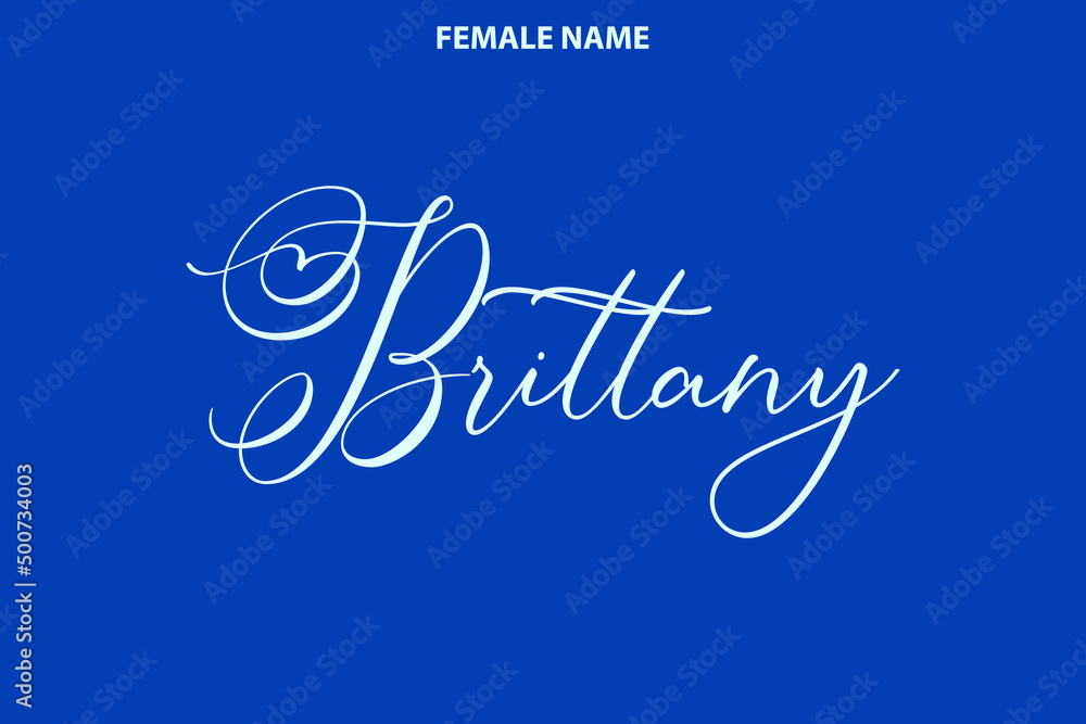 Girl Name Alphabetical Text   Brittany on Blue Background