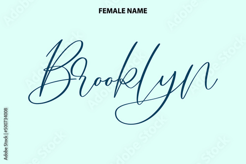 Text Lettering Female First Name Brooklyn on Cyan Background