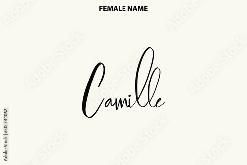 Text Lettering Female First Name Camille on Light Yellow Background photo