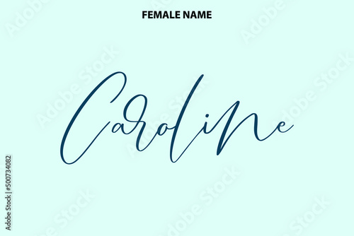 Cursive Text Lettering Girl Name Caroline on Cyan Background