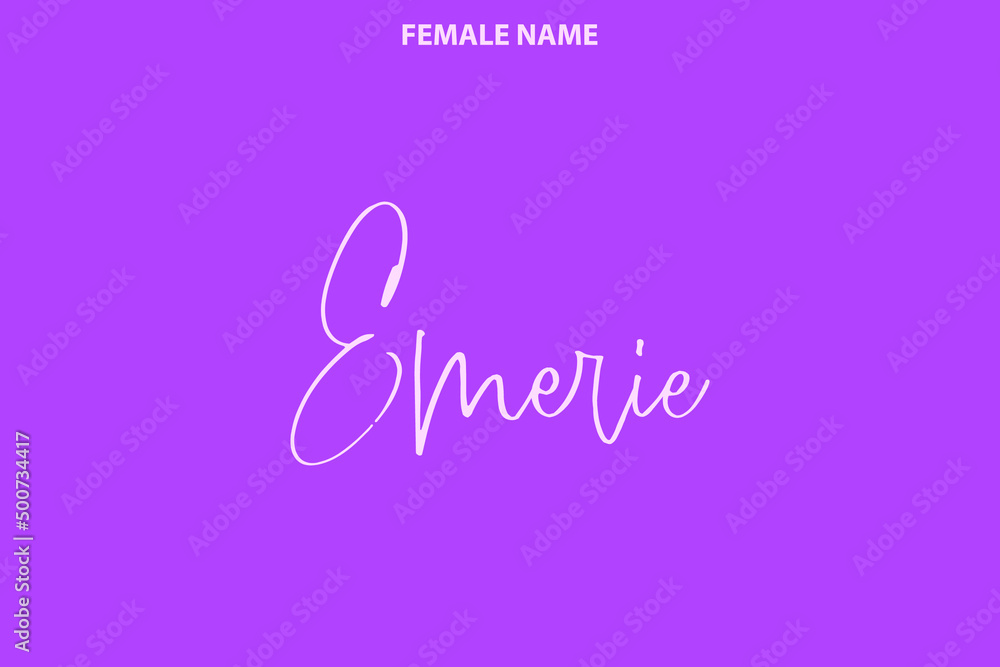Women's Name Text Calligraphy Emerie on Purple Background Women's Name Text Calligraphy Emerie on Purple Background