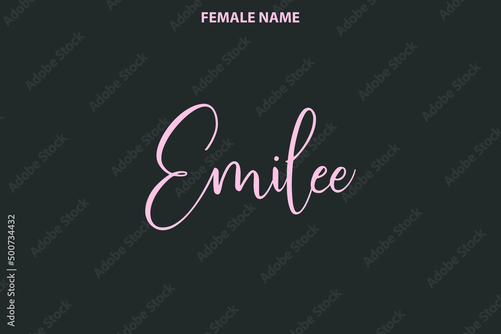 Cursive Text Lettering Girl Name Emilee on Grey Background Cursive Text Lettering Girl Name Emilee on Grey Background