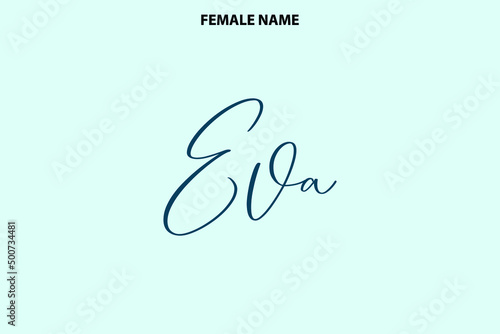 Cursive Text Lettering Girl Name  Eva on Cyan Background Fototapet