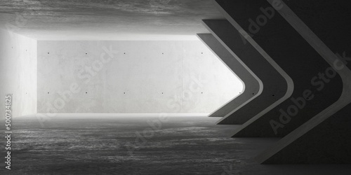 Abstract empty, modern concrete room with indirect lighting from right with bend Fototapete