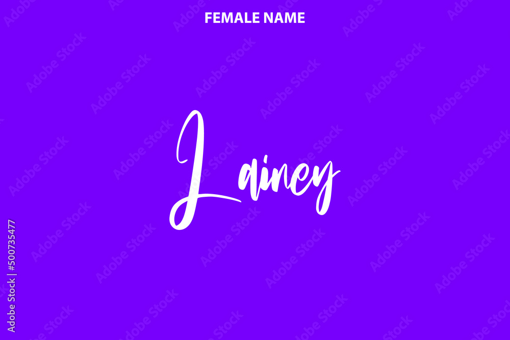 Calligraphy Text Girl Female Name Lainey on Purple Background Calligraphy Text Girl Female Name Lainey on Purple Background