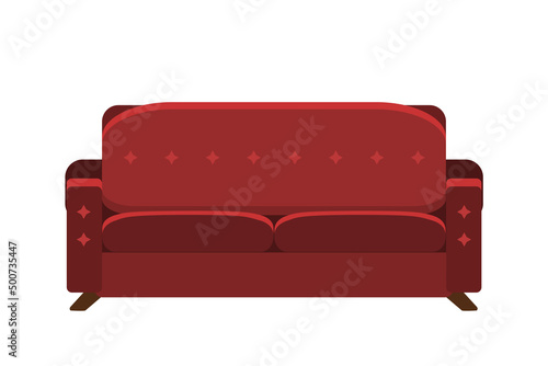 Comfortable red sofa on white background. Vector image.