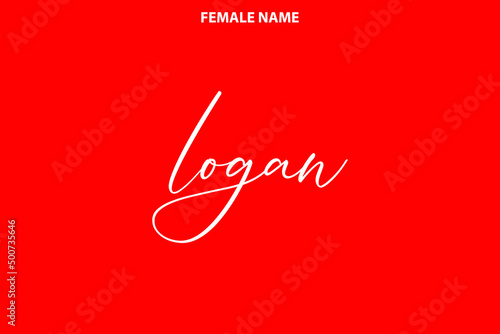Calligraphy Text Girl Female Name Logan on Red Background