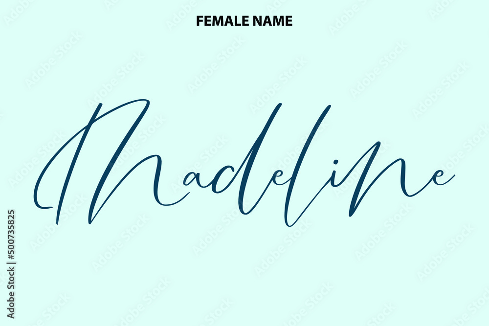 Cursive Text Lettering Girl Name Design Madeline on Cyan Background Cursive Text Lettering Girl Name Design Madeline on Cyan Background