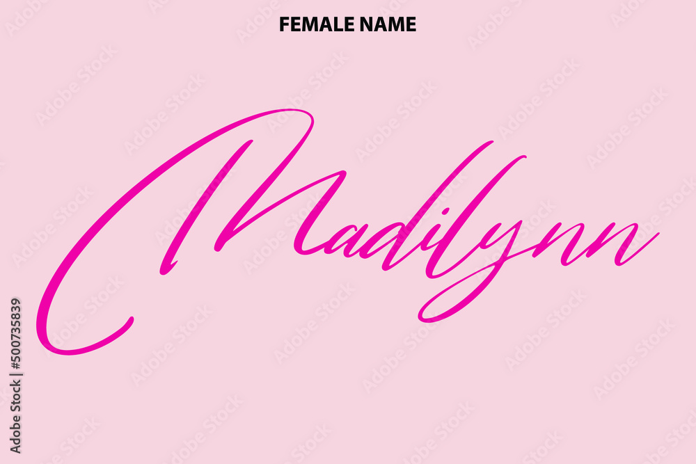 Cursive Text Lettering Girl Name Madilynn on Pink Background