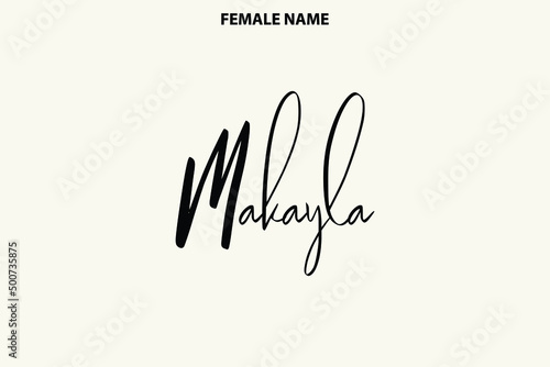 Hand Drawn Vector Girl Name Makayla on Light Yellow Background