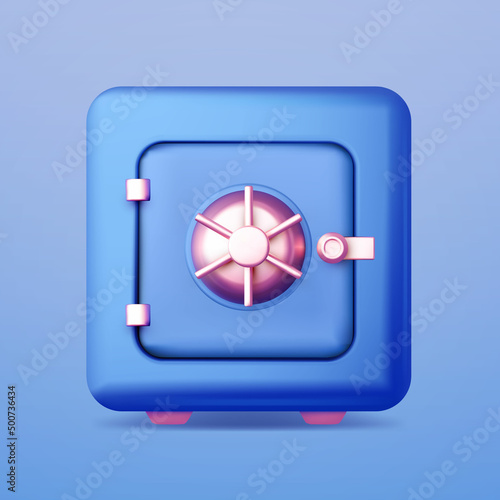 3D safe box. Money protection render. Frontal view. Banking safety clip art.