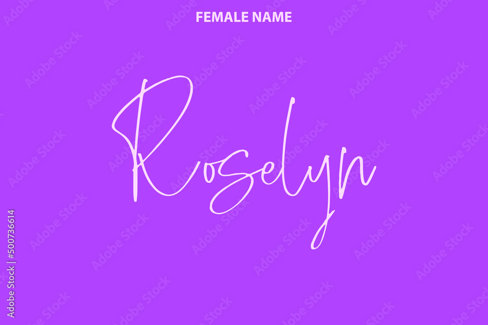 Text Lettering Female First Name Roselyn on Purple Background