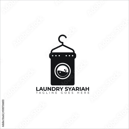washing machine and mosque vector logo for laundry business