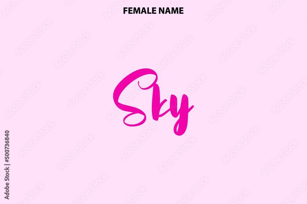 Female Name Handwritten Lettering Logo Sky on Pink Background