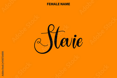 Calligraphy Text Girl Female Name Stevie on Yellow Background photo