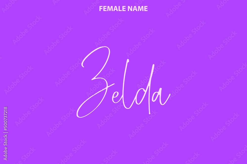 Word Art Person Female Name Zelda Vector Graphic on Purple Background Word Art Person Female Name Zelda Vector Graphic on Purple Background