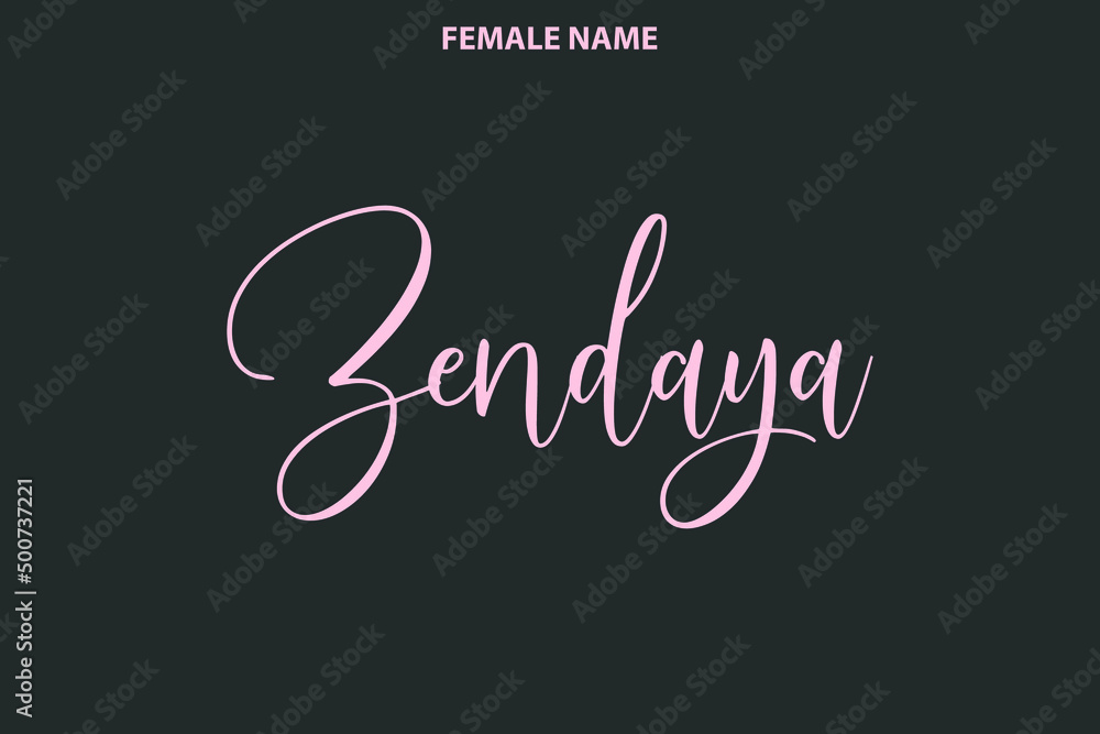 Female Name Handwritten Lettering Logo Zendaya on Grey Background Stock