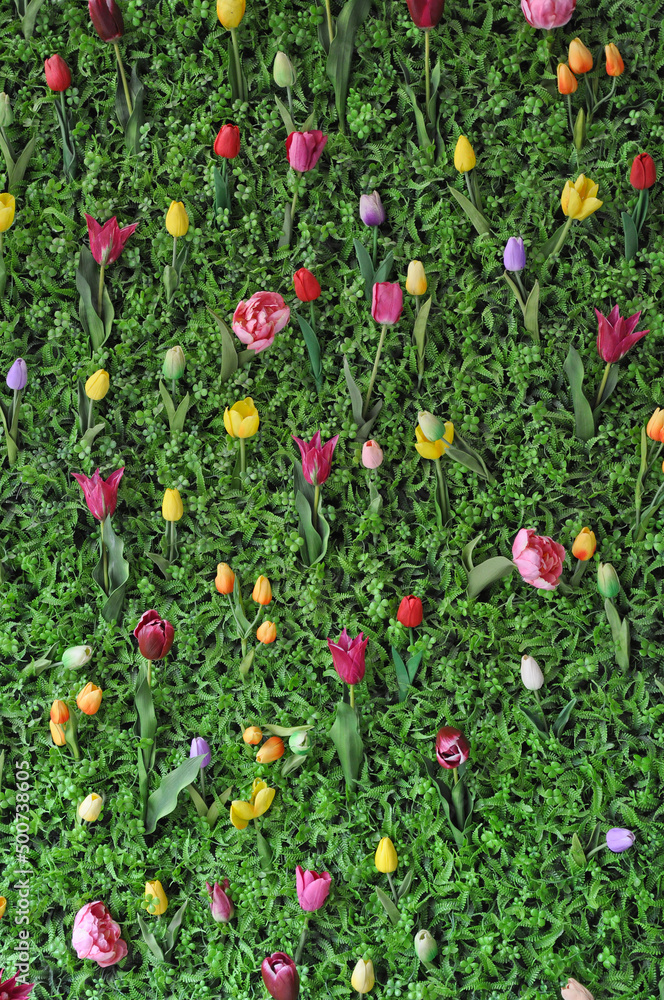 Colorful spring tulips wall tapestry