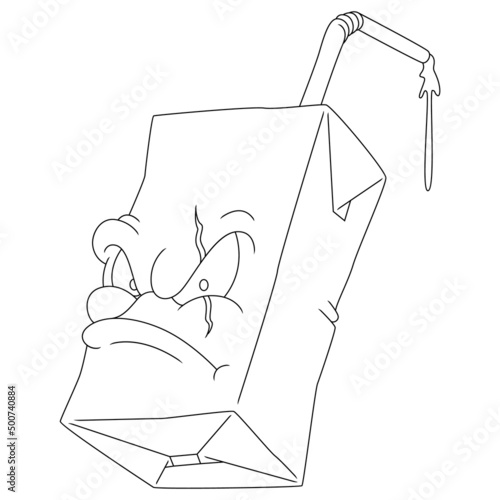 Coloring illustration of fierce faced cartoon box drink