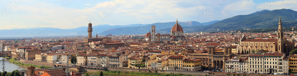 city view of Florence in Italy with Arno River and more landmarks