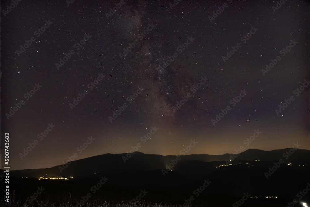  Milky Way with starry night sky from the Pietra di Bismantova on the Reggio Apennines.