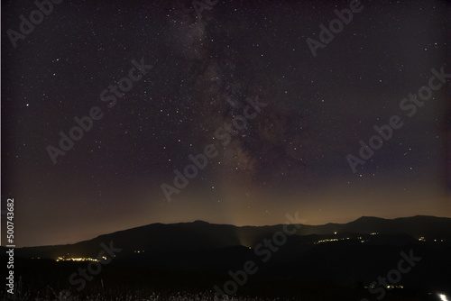  Milky Way with starry night sky from the Pietra di Bismantova on the Reggio Apennines.